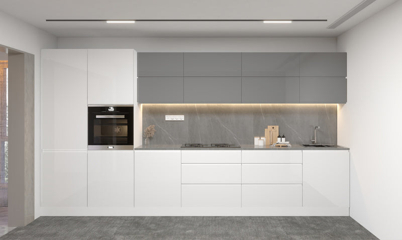 Velmora Weiß & Grau Küchenmöbel-Set KÜ03-A 400 cm – Moderne Küchenzeile ohne Arbeitsplatte
