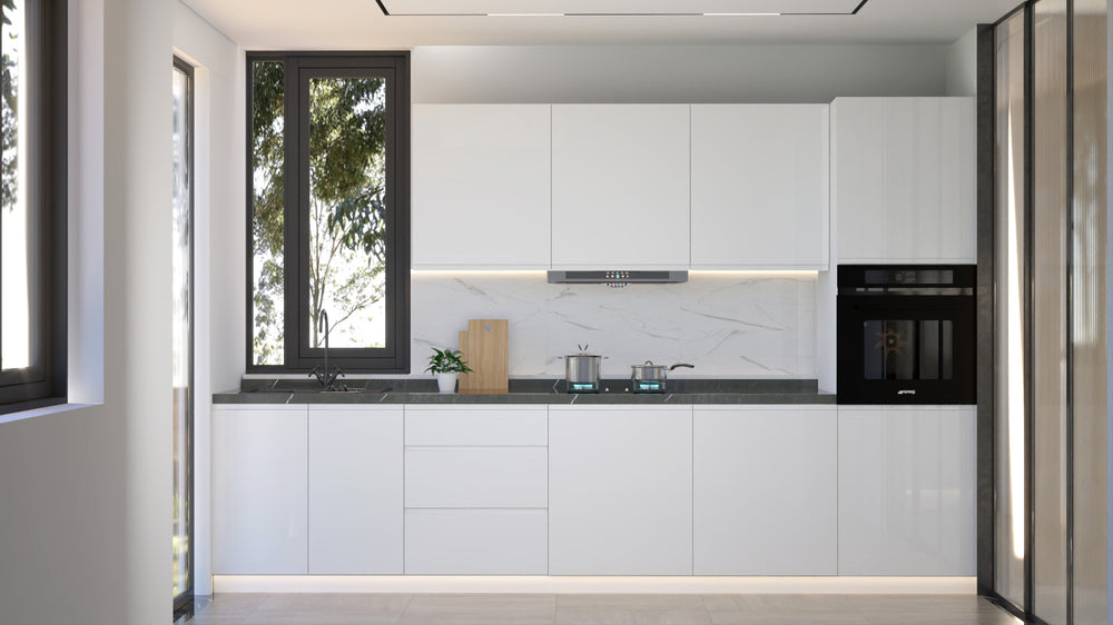 Velmora Küchenzeile KÜ-AS-009 – 320 cm – Weiß Hochglanz – Küchenblock für moderne Wohnräume