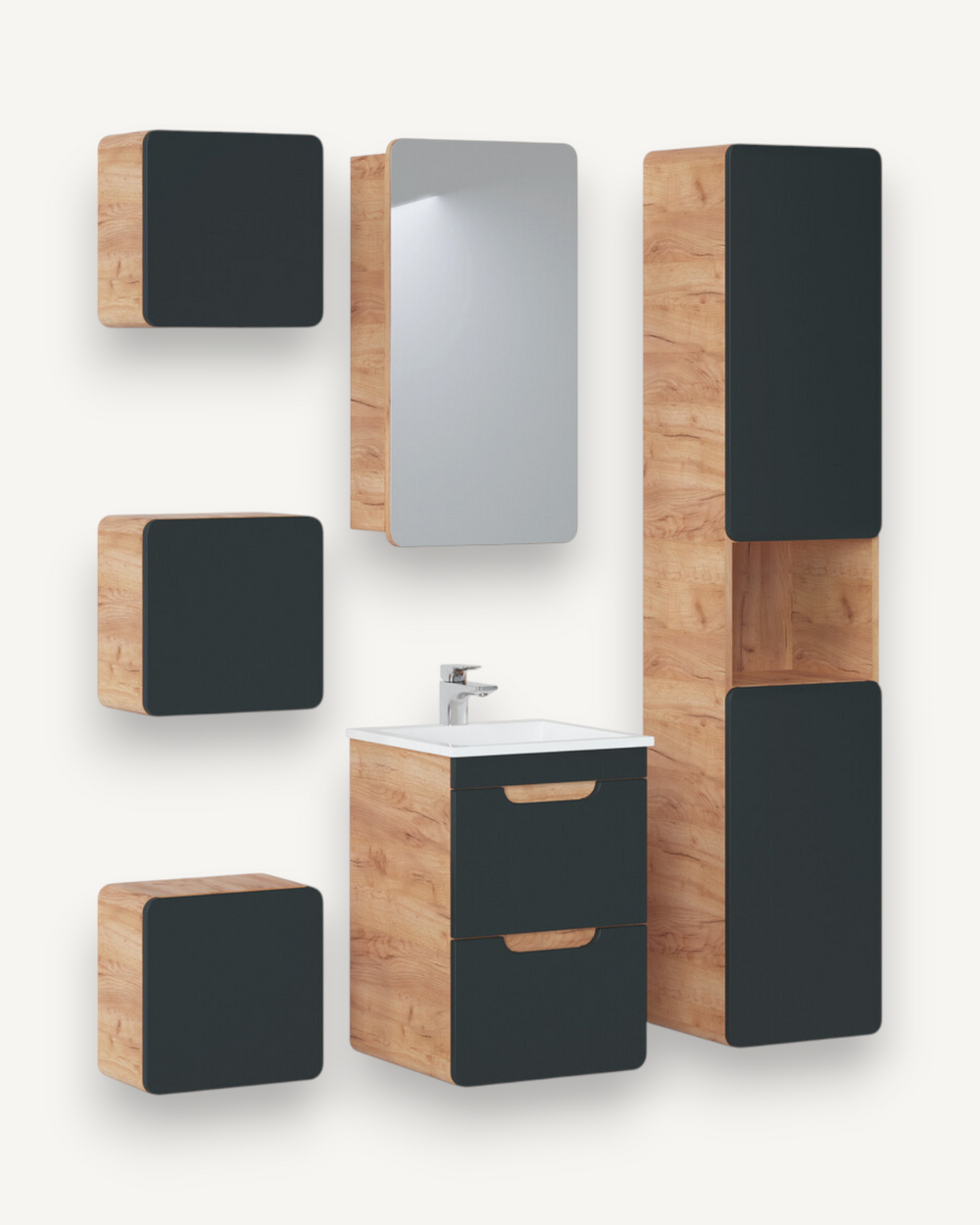 Badmöbel-Set – Perfekt für einen Hauch von Luxus., (Komplett Set, 7-St., Premium – Aruba Cosmos IV)