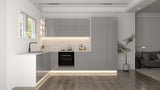 Velmora Winkelküche 300 × 185 cm KÜ04 – Moderne L-Küche ohne Arbeitsplatte – MDF Fronten – Grau Hochglanz