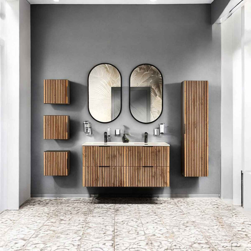 Badmöbel-Set – Xilo X – mit Möbelwaschbecken, Hochschrank & Spiegel