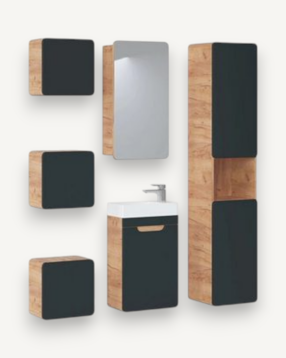 Badmöbel-Set – Passend für jeden Geschmack., (Komplett Set, 7-St., Premium – Aruba Cosmos V)