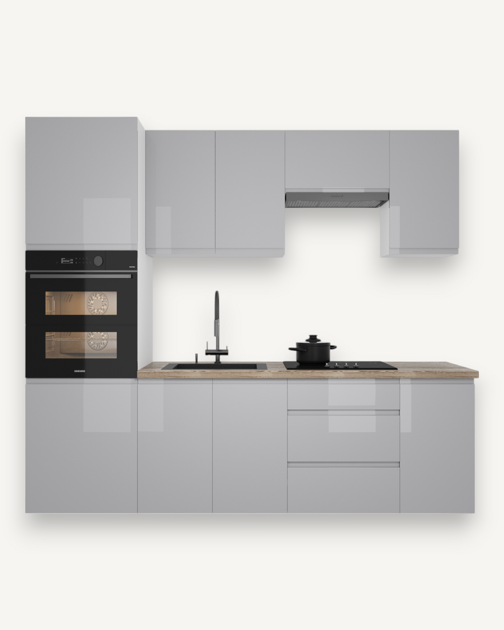 Küchenzeile K101-G240 – Velmora Grau – Stilvoll kochen auf kleinem Raum