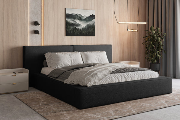Polsterbett 06 Bouclé – Arena – Modernes Bett mit Bettkasten und Metall-Lattenrost