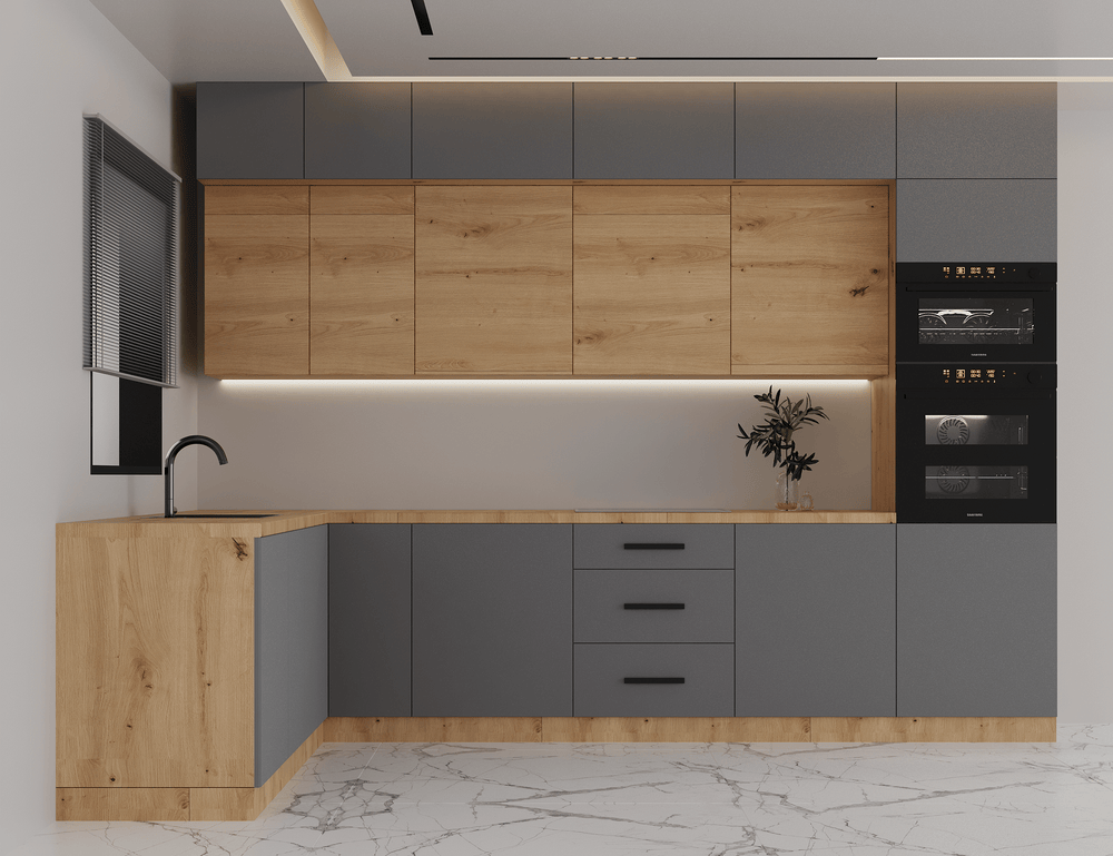 Winkelküche K105-G330 – Nexa Beige Woodline – Praktisch durchdacht für Ihr Zuhause