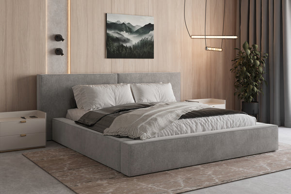 Polsterbett 06 Bouclé – Tresor – Bett mit Bettkasten, Metall-Lattenrost und modernem Design