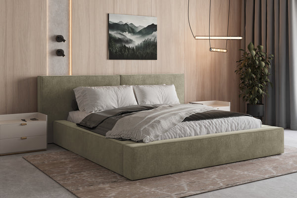 Polsterbett 06 Bouclé – Tresor – Bett mit Bettkasten, Metall-Lattenrost und modernem Design