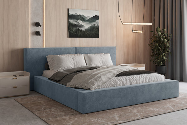 Polsterbett 06 Bouclé – Tresor – Bett mit Bettkasten, Metall-Lattenrost und modernem Design