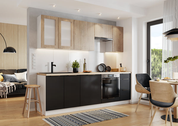 Küchenzeile – KS20-G240 – Dnoria Schwarz / London Eiche – Ideal für moderne Wohnkonzepte