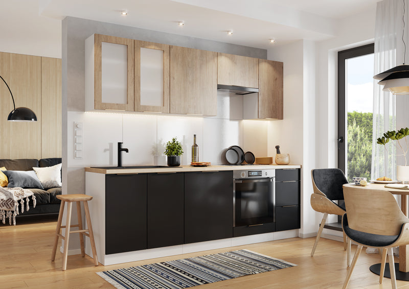 Küchenzeile – KS20-G240 – Dnoria Schwarz / London Eiche – Ideal für moderne Wohnkonzepte