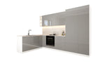 Velmora Winkelküche 300 × 185 cm KÜ04 – Moderne L-Küche ohne Arbeitsplatte – MDF Fronten – Grau Hochglanz