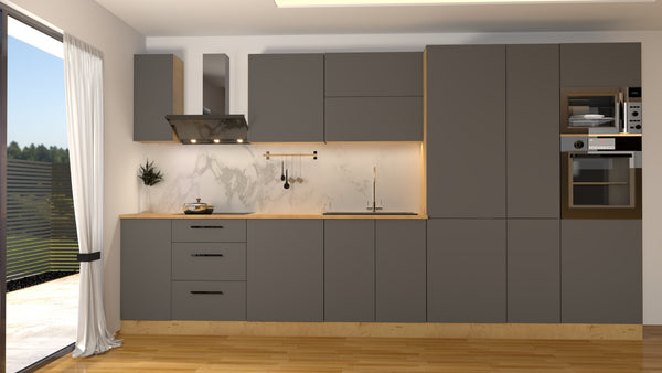 Nexa Küchenzeile KÜ01-L – Modernes Design in Grau Matt mit maximalem Stauraum