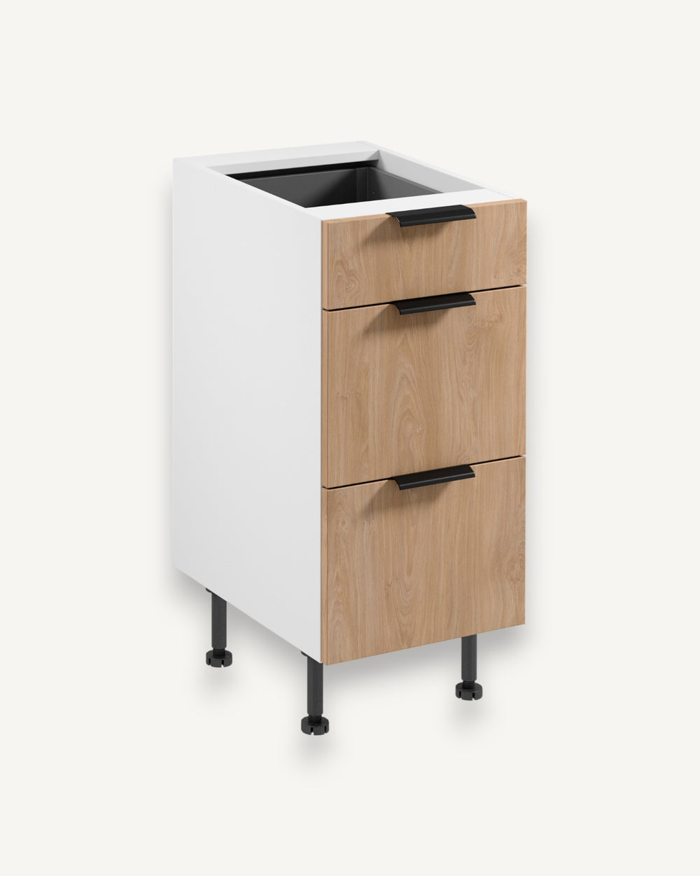 Unterschrank D40S3 AX – Sorento Weiß Sonoma Eiche – Praktisches Design mit 3 Schubladen.