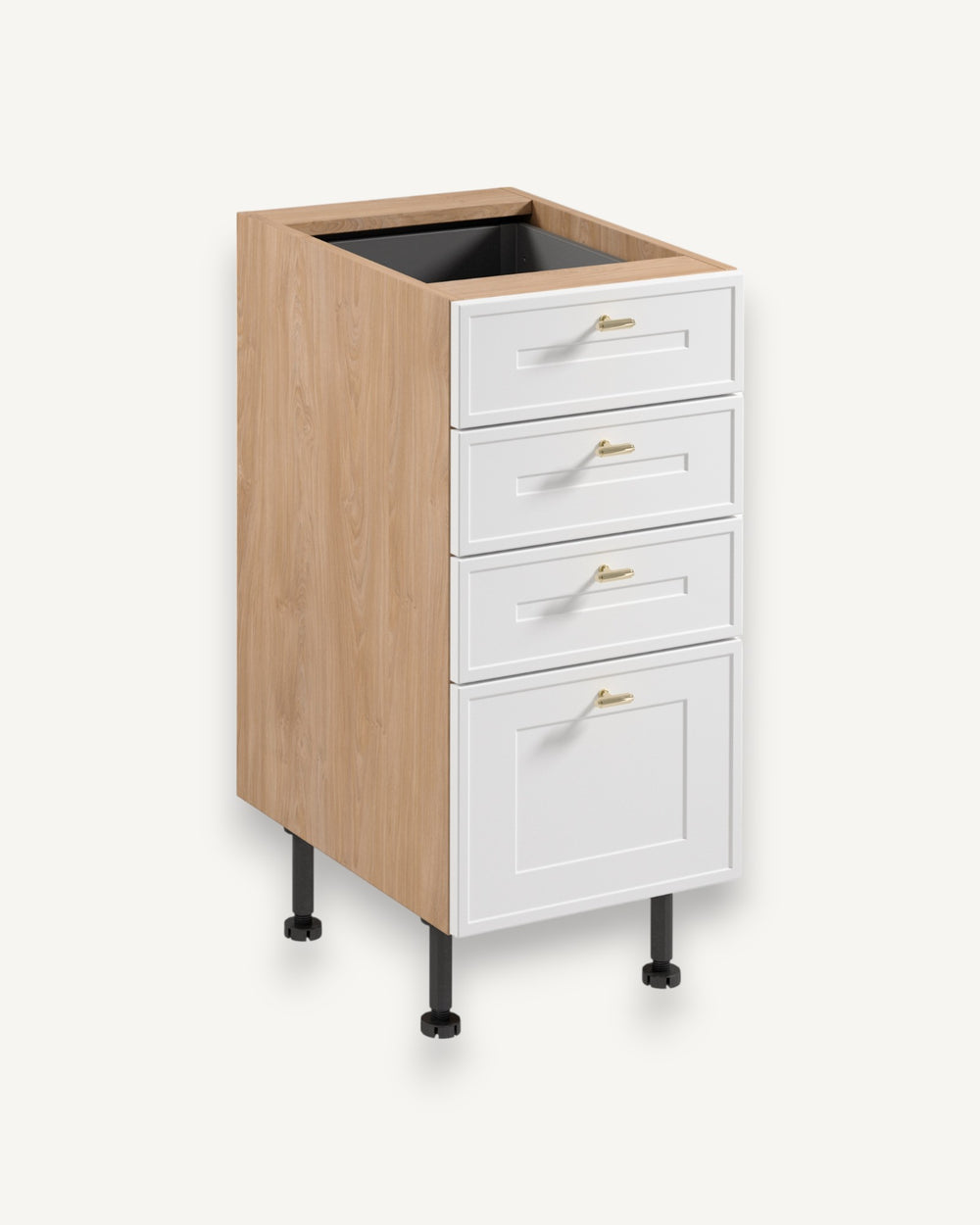 Unterschrank D40S4 AX – Sorento Sonoma Eiche Weiß – Markantes Design mit 4 Schubladen für mehr Organisation.