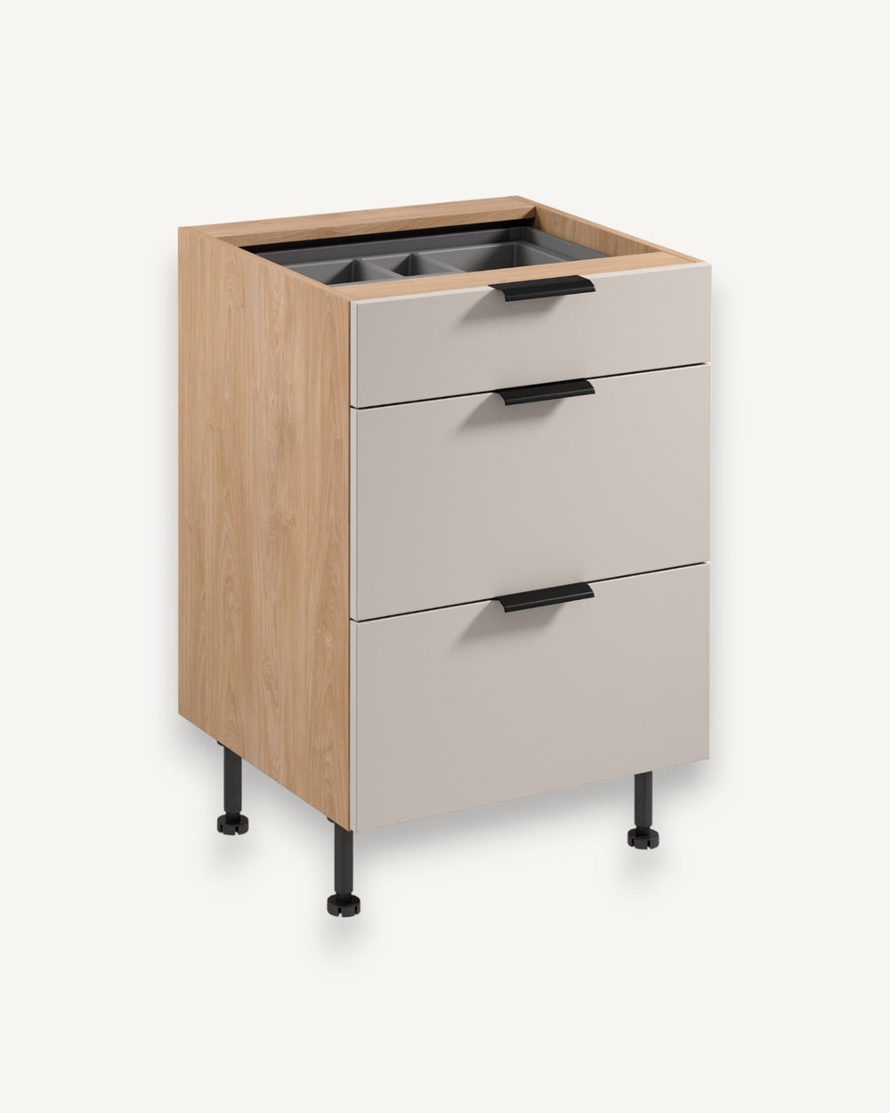 Unterschrank D60S3 AX – Sorento Beige Sonoma Eiche – Funktionalität trifft Eleganz.