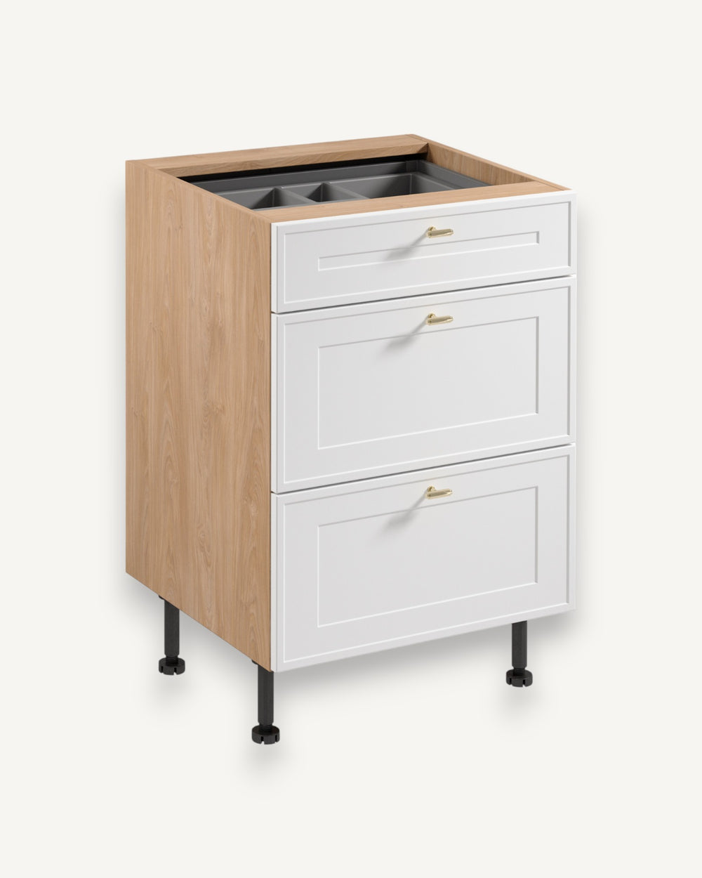 Unterschrank D60S3 AX – Sorento Sonoma Eiche Weiß – Hervorragende und effiziente Organisation für Ihre Küche.