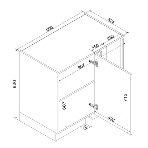 Eckunterschrank DNP P/L – Emverra – Gerade mit Blindteil