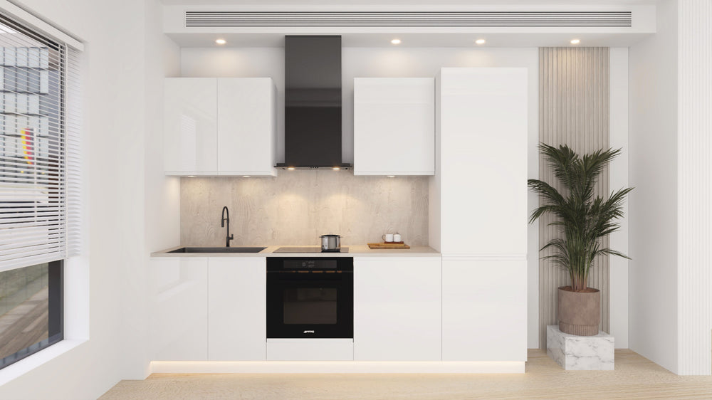 Küchenblock Velmora KÜ07 – 260 cm – Weiß Hochglanz – Moderne Küchenzeile ohne Arbeitsplatte