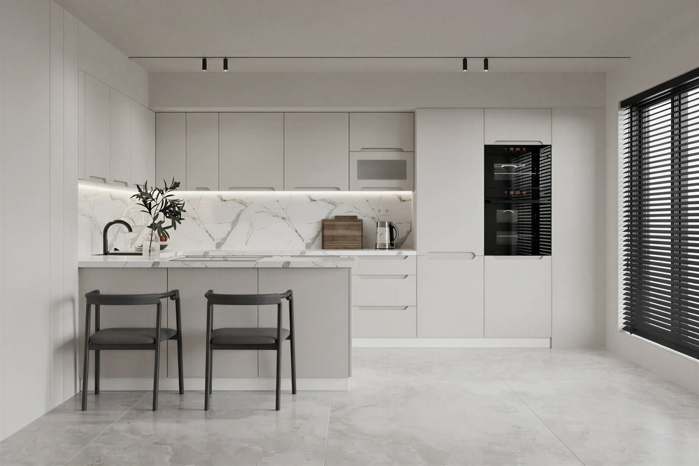 Küchenzeile – KS27-G390x260 – Zivora Hellgrau – Komfort und Design perfekt vereint