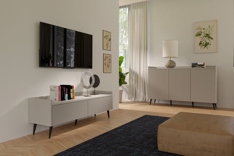 Ademo TV-Lowboard 120 cm mit 2 Klappen im Raum – Kaschmir