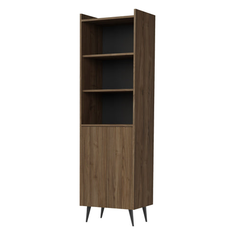 Ademo Regal 52 cm mit 1 Tür und 3 offenen Fächern – Walnuss