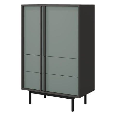Alsy Highboard 83 cm mit 2 Türen und 2 Schubladen – Anthrazit / Aloe