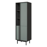 Alsy Hochschrank schmal 63 cm mit 3 Türen und 3 offenen Fächern – Anthrazit / Aloe