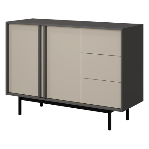 Alsy Kommode 123 cm mit 2 Türen und 3 Schubladen – Anthrazit / Hellbeige