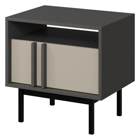 Alsy Nachttisch 53 cm mit Schublade und offenem Fach – Anthrazit / Hellbeige