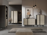 Alsy Schlafzimmer-Set 4-teilig mit Kleiderschrank, Kommode und Highboard im Raum – Anthrazit / Hellbeige