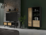 Alsy Wohnzimmer-Set 2-teilig mit Regal mit Tür und Schubladen und TV-Lowboard im Raum – Anthrazit / Eiche geölt