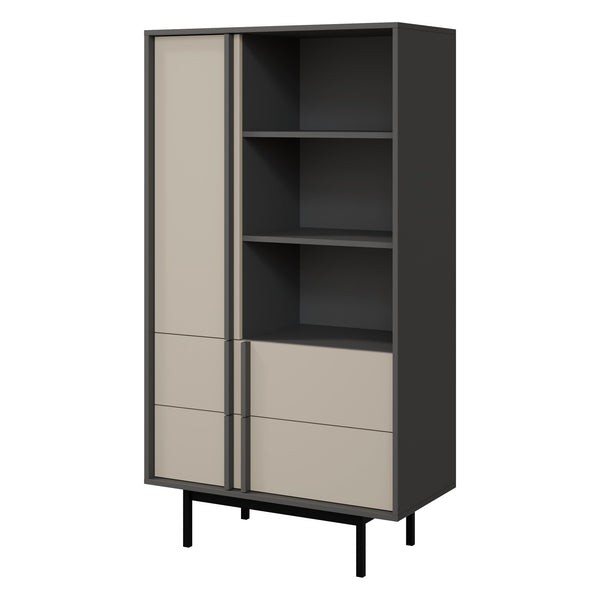 Alsy Regal 83 cm mit 1 Tür, 2 Schubladen und 3 offenen Fächern – Anthrazit / Hellbeige