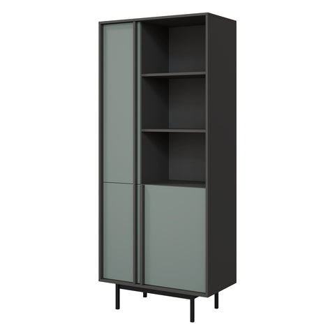 Alsy Regal 83 cm mit 3 Türen und 3 offenen Fächern – Anthrazit / Aloe