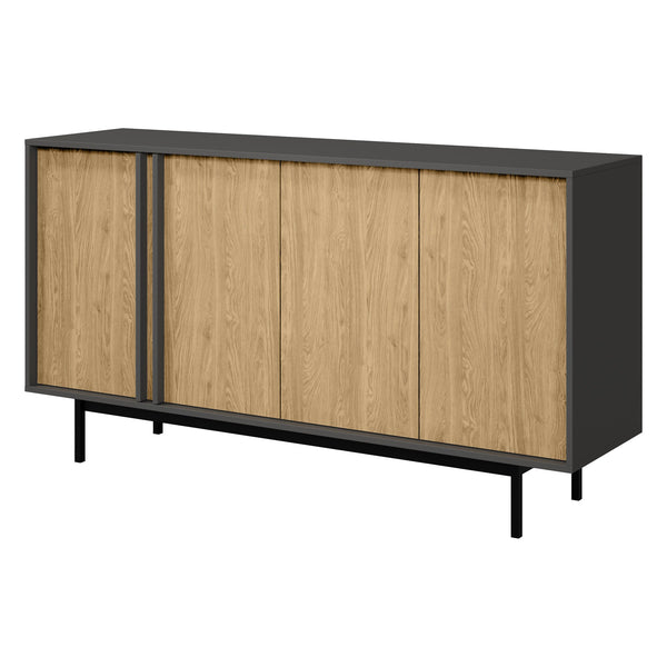 Alsy Sideboard 163 cm mit 4 Türen – Anthrazit / Eiche geölt