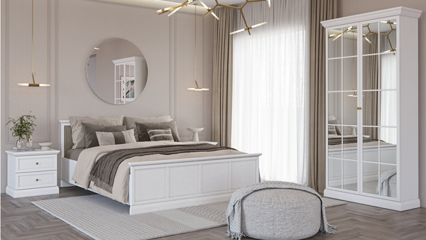 Livento Schlafzimmer-Set 4-teilig mit Bett 160 × 200 cm – Modernes Schlafkonzept in Opalweiß mit Spiegelschrank