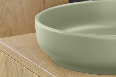 Aufsatzwaschbecken Riva I 40 × 40 cm – Grün, matt, rund – Olivgrün – Ansicht 4