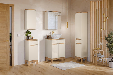 Badezimmer-Hängeschrank Balvina Kaschmir matt 35 × 87 × 33 cm mit 1 Tür und 1 Schublade – Ansicht 8