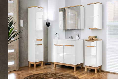 Badmöbel-Set Balvina Weiß 60 cm – Badezimmer-Hängeschrank Balvina Weiß Hochglanz 35 × 86 × 33 cm mit 1 Tür und 1 Schublade