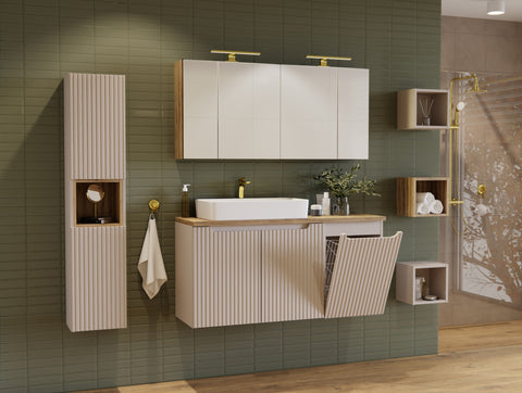 Badezimmer-Hängeschrank Novira Kaschmir matt 40 × 57 × 39 cm mit Wäschekorb – Ansicht 8