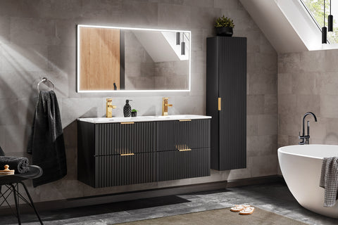 Badezimmer-Hochschrank Ardena Schwarz matt / Innenseite Graphit 35 × 140 × 25 cm mit 1 Tür – Ansicht 3