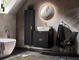 Badezimmer-Hochschrank Ardena Schwarz matt / Innenseite Graphit 35 × 140 × 25 cm mit 1 Tür – Ansicht 5
