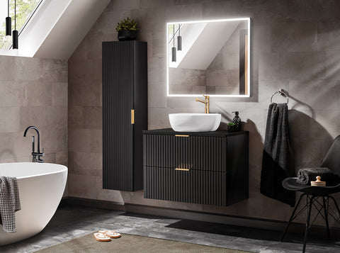 Badezimmer-Hochschrank Ardena Schwarz matt / Innenseite Graphit 35 × 140 × 25 cm mit 1 Tür – Ansicht 6