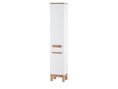 Badmöbel-Set Balvina Weiß 60 cm – Badezimmer-Hochschrank Balvina Weiß Hochglanz 35 × 187 × 33 cm mit 2 Türen und 1 Schublade
