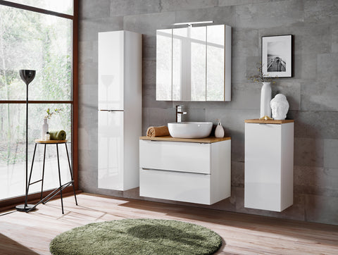 Badezimmer-Hochschrank Caprena Weiß Hochglanz 35 × 170 × 33 cm mit 2 Türen – Ansicht 3