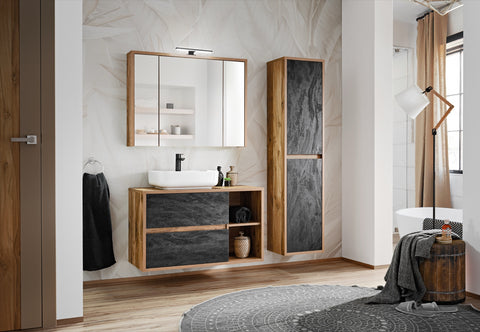 Badezimmer-Hochschrank Hamvera Beton dunkel 40 × 170 × 33 cm mit 2 Türen