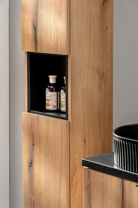 Badezimmer-Hochschrank Novira Coast Evoke Eiche 30 × 140 × 25 cm mit 2 Türen – ohne Griffe – Ansicht 5