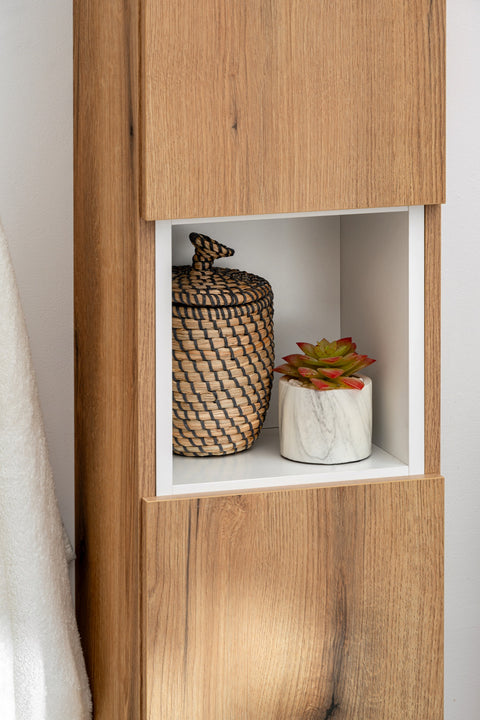 Badezimmer-Hochschrank Novira Coast Evoke Eiche 30 × 140 × 25 cm mit 2 Türen – ohne Griffe – Ansicht 6
