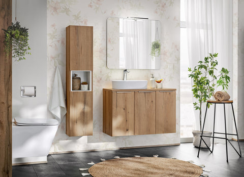 Badezimmer-Hochschrank Novira Coast Evoke Eiche 30 × 140 × 25 cm mit 2 Türen – ohne Griffe – Ansicht 7