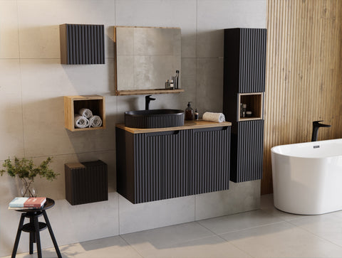 Badezimmer-Hochschrank Novira Schwarz matt 30 × 140 × 25 cm mit 2 Türen – Ansicht 5