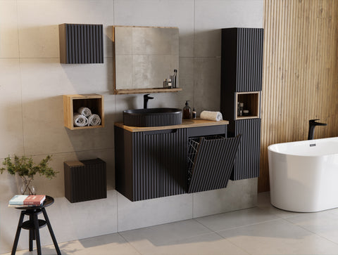 Badezimmer-Hochschrank Novira Schwarz matt 30 × 140 × 25 cm mit 2 Türen – Ansicht 6